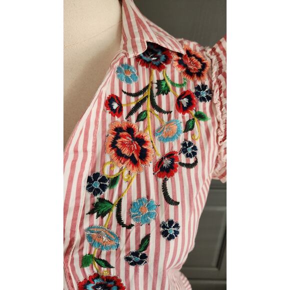 Zara Striped Poplin Midi Shirt Dress with Embroidered Flowers Size Small - Picture 6 of 8